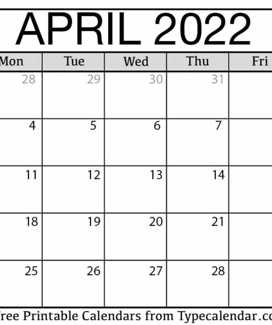 avatar Free Printable April 2022 Calendars