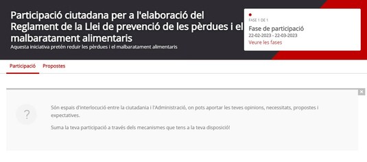 Procés de participació ciutadana per a l’elaboració del Reglament de la Llei de prevenció de pèrdues i malbaratament alimentaris